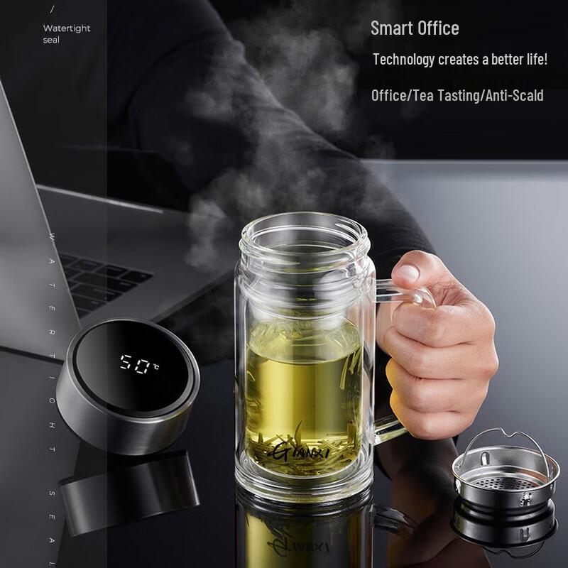 Tianxi Double-Walled Glass Tea Infuser Mug with Handle