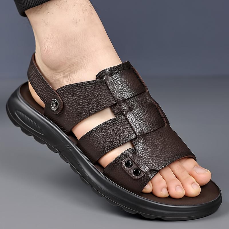 TUINANLE Non Slip Soft Breathable Mens Summer Sandals Casual Fashion Versatile Plus Size Leather Flat Slip On Sandals for Men
