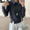 Autumn and Winter Plaid Commuter Splicing Knitted Wool Sweater Fake Two-piece Top