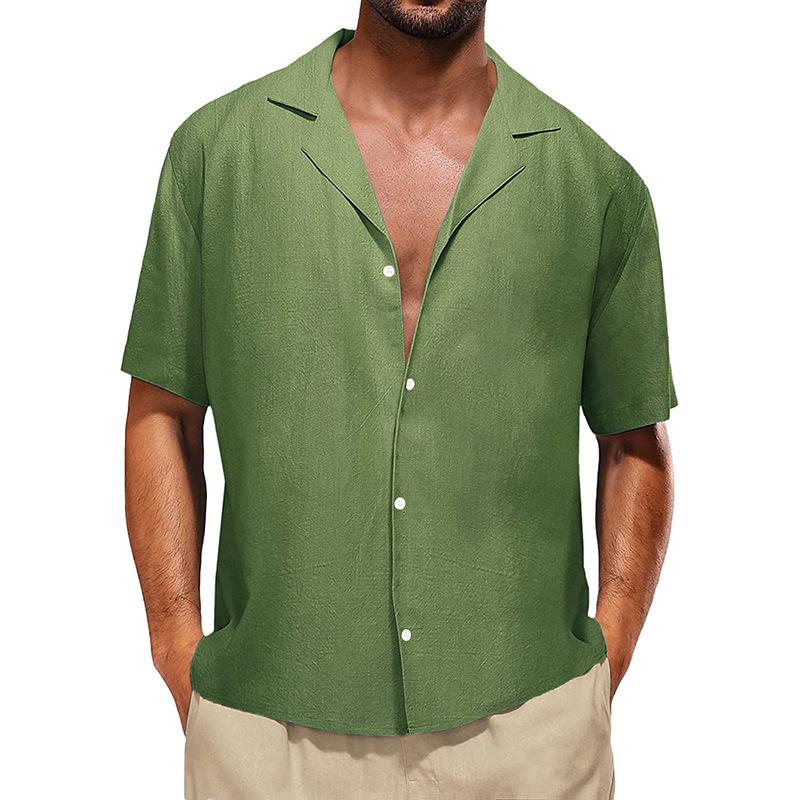 Men s Casual Collar Relaxed Short-sleeved Shirt - Men s Plain Cotton And Linen Breathable Shirt S