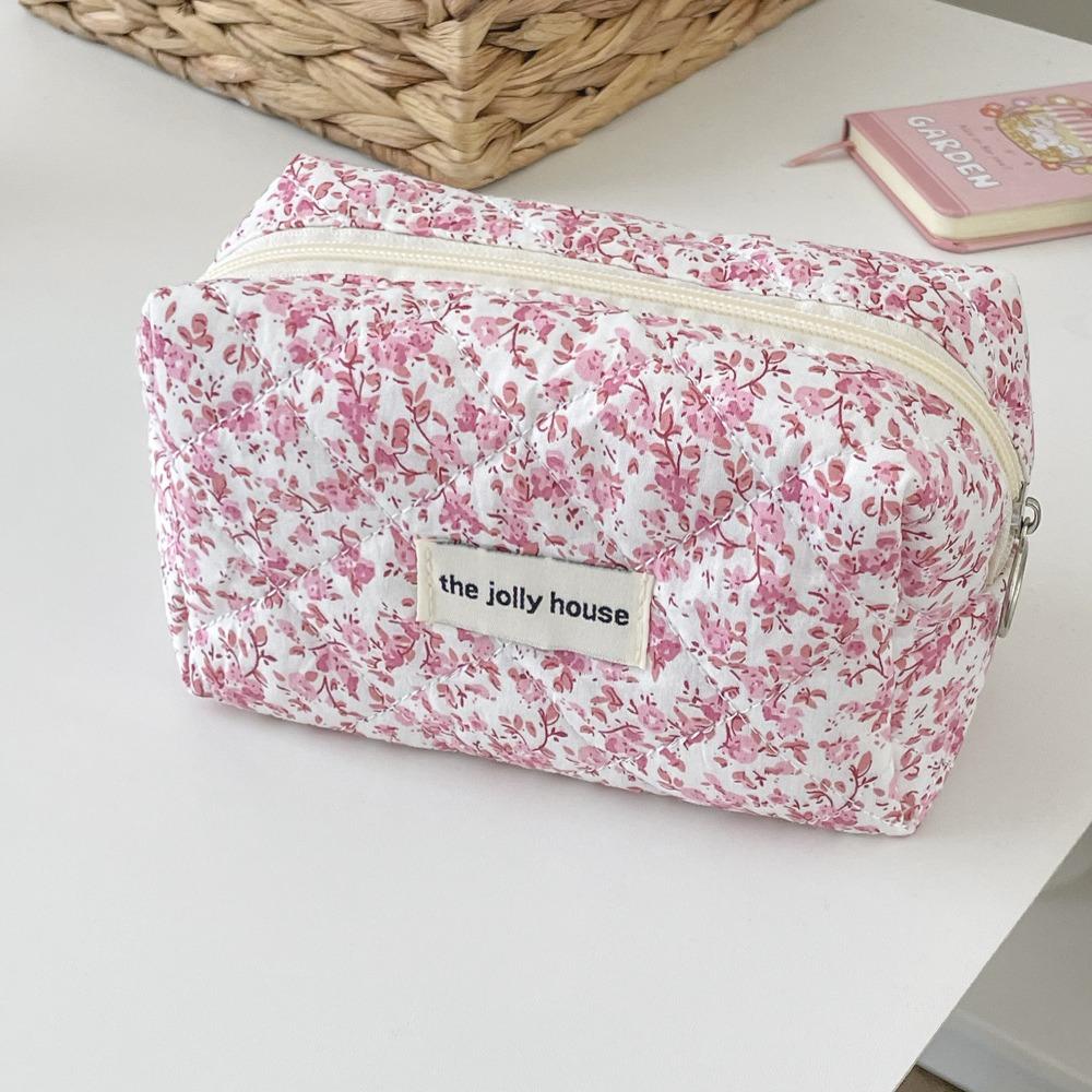 

Floral Toiletry Pouch Large Capacity Handbag Portable Cosmetic Organizer Pouch Travel pink red