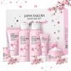 Japanese Sakura Skincare Set 6 Pcs for Women and Teen Girls, Hydrating Facial Kit with Cleanser Toner Serum Eye Cream