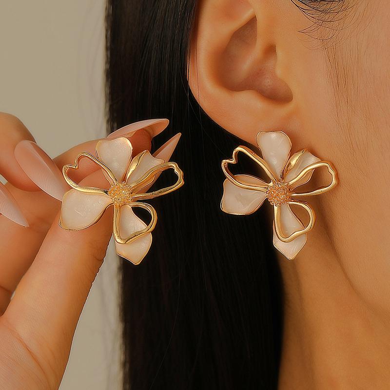 New Fashion Glaze Enameled Flower Stud Earrings For Women Girls French Ins Vintage Korean Wedding Romantic Gold Color Zircon