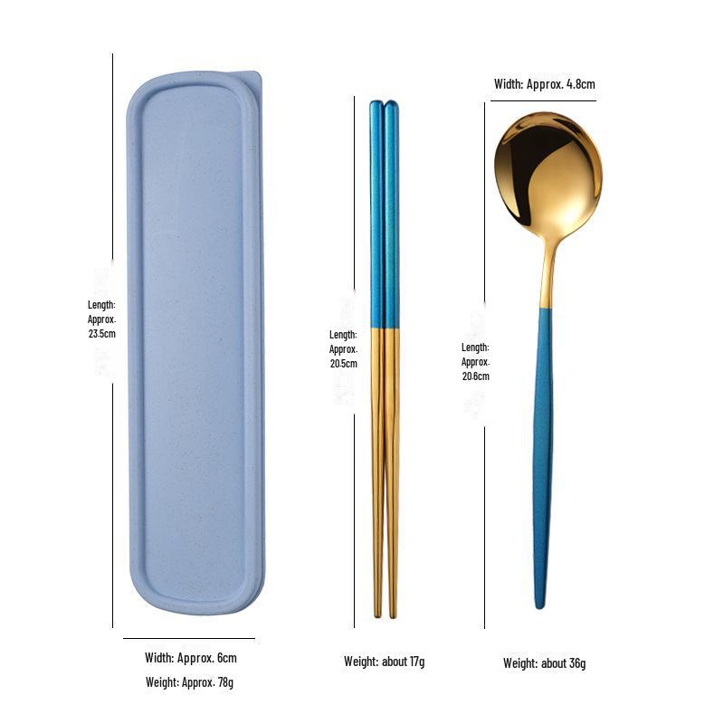 Stainless Steel Portable Tableware Set: Chopsticks, Spoon, Fork - Customizable Student/Outdoor Gift with Logo.