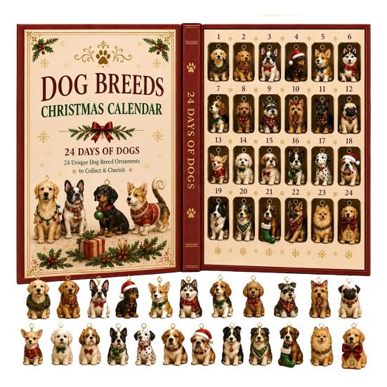 Acrylic Collectible Toys 2026 Dog Christmas Advent Calendar, 24-Day Ornament Set with Mini Puppy New Year Celebration Gift Figures, 2D