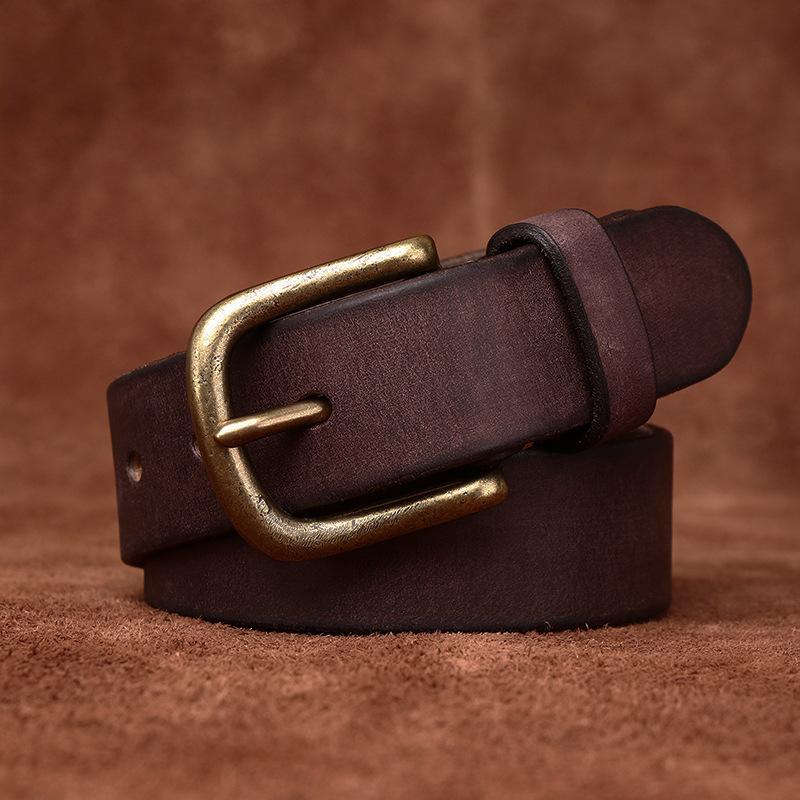 Belt Men's Width Washed-out Vintage Distressed First Layer Cowhide Leather Pin Buckle Casual Jeans Belt Men