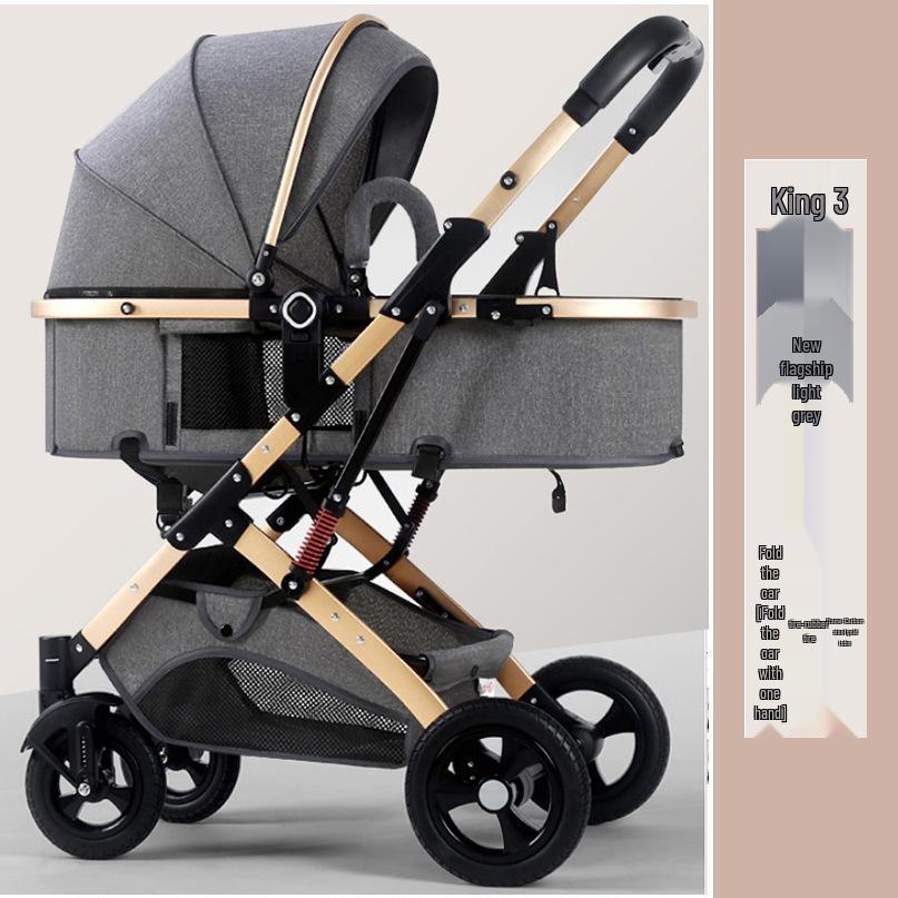 Reversible High Landscape 3-in-1 Baby Stroller with Reclining Seat and Shock Absorption