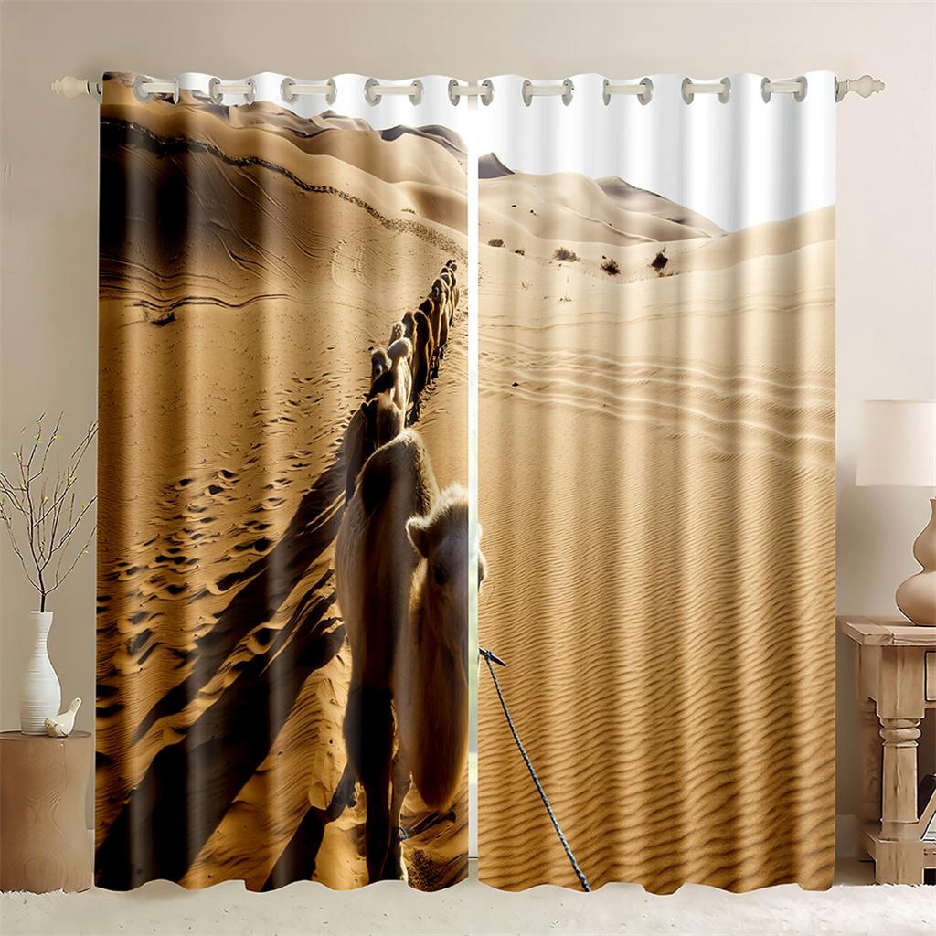 3D Camel Creative Curtains Desert Migration Shading 2 Panels Living Room Bedroom Balcony Kitchen Window Decorative Curtains