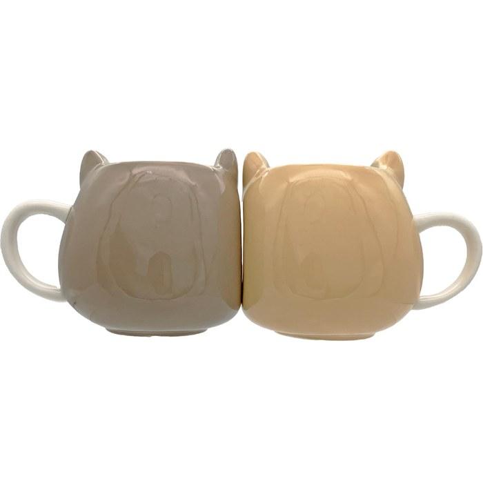 [Kawaiku] "Nikoichi" Cute Round Mug Set, Pair - Large, Approx. 13x10cm, 390ml, Shiba Inu Design, White Braun Approximately 12.5 x 9.7