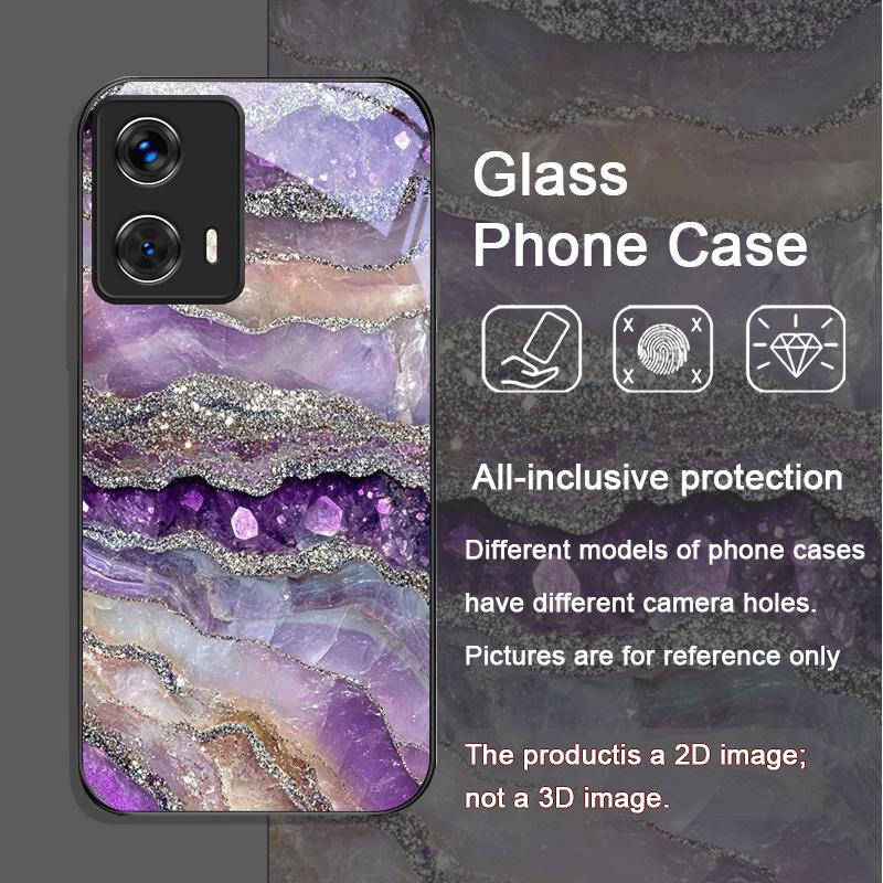 Luxury Pink Purple Marble Pattern Tempered Glass Phone Case for Motorola Moto Edge 50 Fusion 40 Neo 30 Pro G85 G84 G55 5G Covers