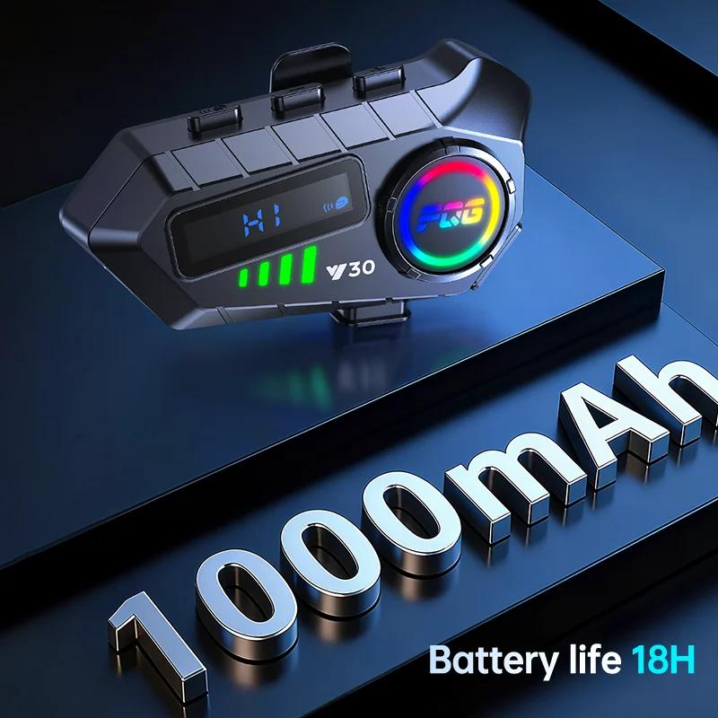 KEBIDUMEI Y30 Motorcycle Intercom Helmet Bluetooth Headset MOTO Communicator Interphone with Flashlight Handsfree Mic Headphone