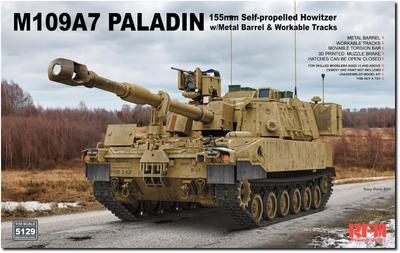 Ryfield Model American M109A7 Paladin 155mm Gun Barrel Articulated Movable Track Plastic Model RFM5129 1/35 Self-propelled W/metal & (tank)