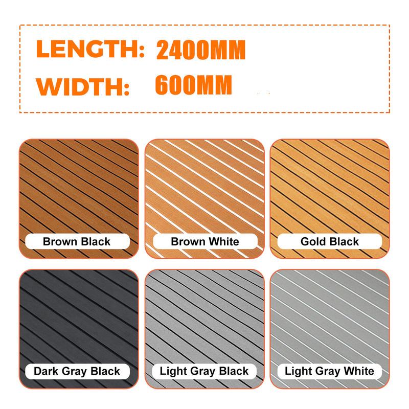 Tapis de Pont de Bateau en Mousse EVA Teck Synthétique 2400x600x6mm Feuille de Pont Marron Revêtement Marin pour Yacht Tapis Antidérapant Pad Auto-adhésif pour Véhicule