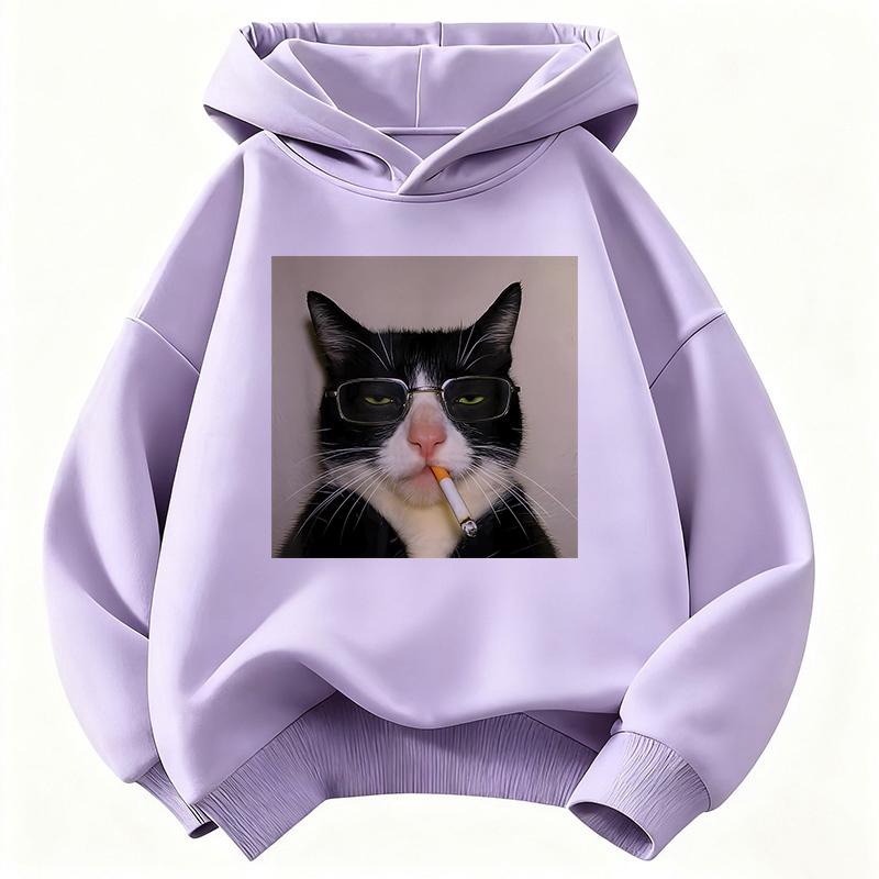 Autumn Spring Fashion Retro Vintage Smoking Cat Children's Sweatshirt Cute Harajuku Hoody for Boys Girls Casual Hoodies