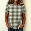 Women's Casual Raglan Sleeve Short Sleeve Top Crew Neck Checkered Print Lightweight Soft Fabric Blouse for Everyday Wear