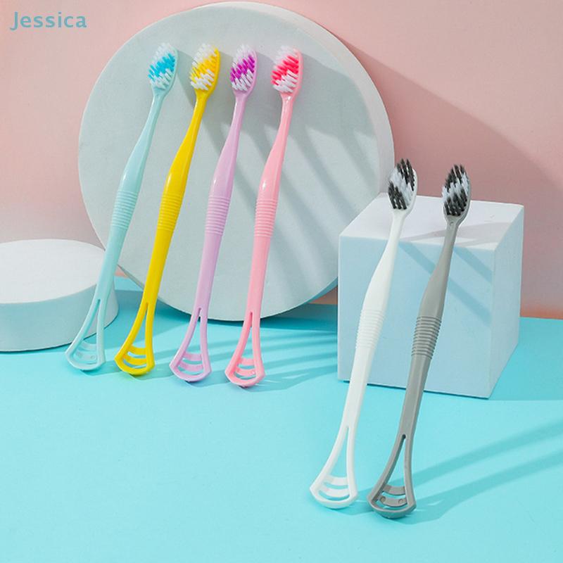 Double Head Toothbrush With Tongue Scraper,Soft-bristled Toothbrush,Tongue Oral Cleaning Brush Reusable