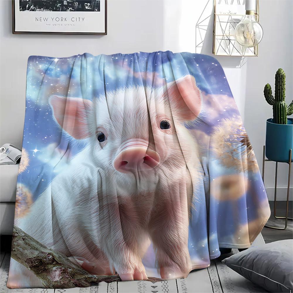 Pig Print Flannel Blanket, High quality Comfortable for All Seasons, Home Decor, Warmth and Comfort, Perfect for Christmas Gifts