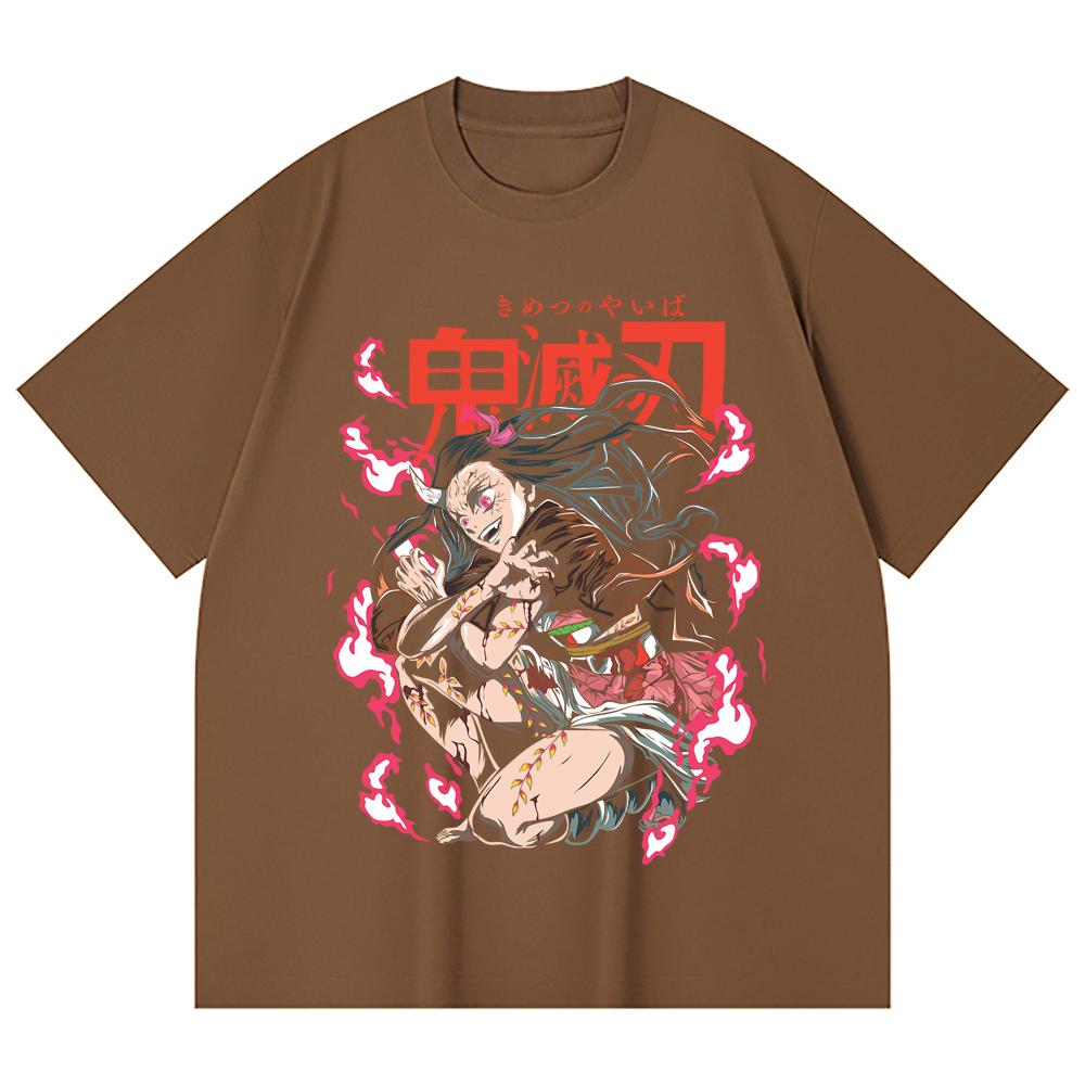 230 Gsm 100% Cotton Demon Slayer V71 Nezuko Demon Print Unisex Heavy Cotton T Shirt