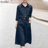 ZANZEA Women Casual Turn Down Collar Long Sleeve Loose Shirt Dress
