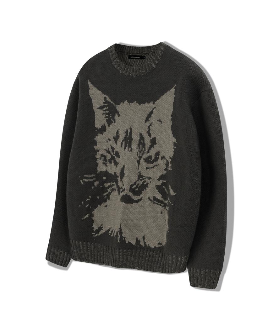 IUGAMAKARAS Cat Graphic Distressed Knit (Deep Khaki)