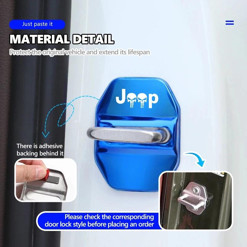 4Pcs Decorative Car Door Lock Buckle Cover Protector for Jeep Renegade Wrangler JK JL Grand Cherokee Compass Patriot Auto Parts