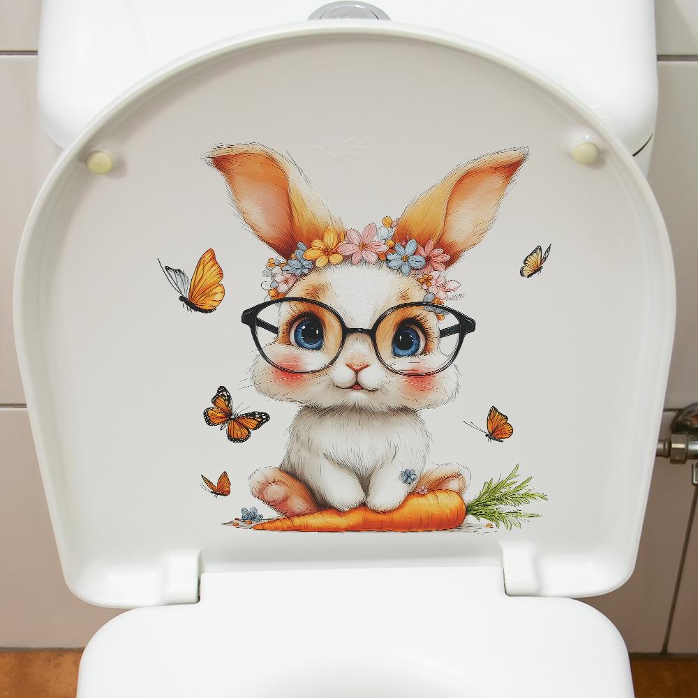 Cartoon Glasses, Rabbit, Carrot, Butterfly, Bathroom Toilet, Wall Decoration Stickers