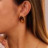 GEMCHIC Women's Retro Geometric Amber Resin Stud Earrings Gold Plated Titanium Steel Fashion Jewelry