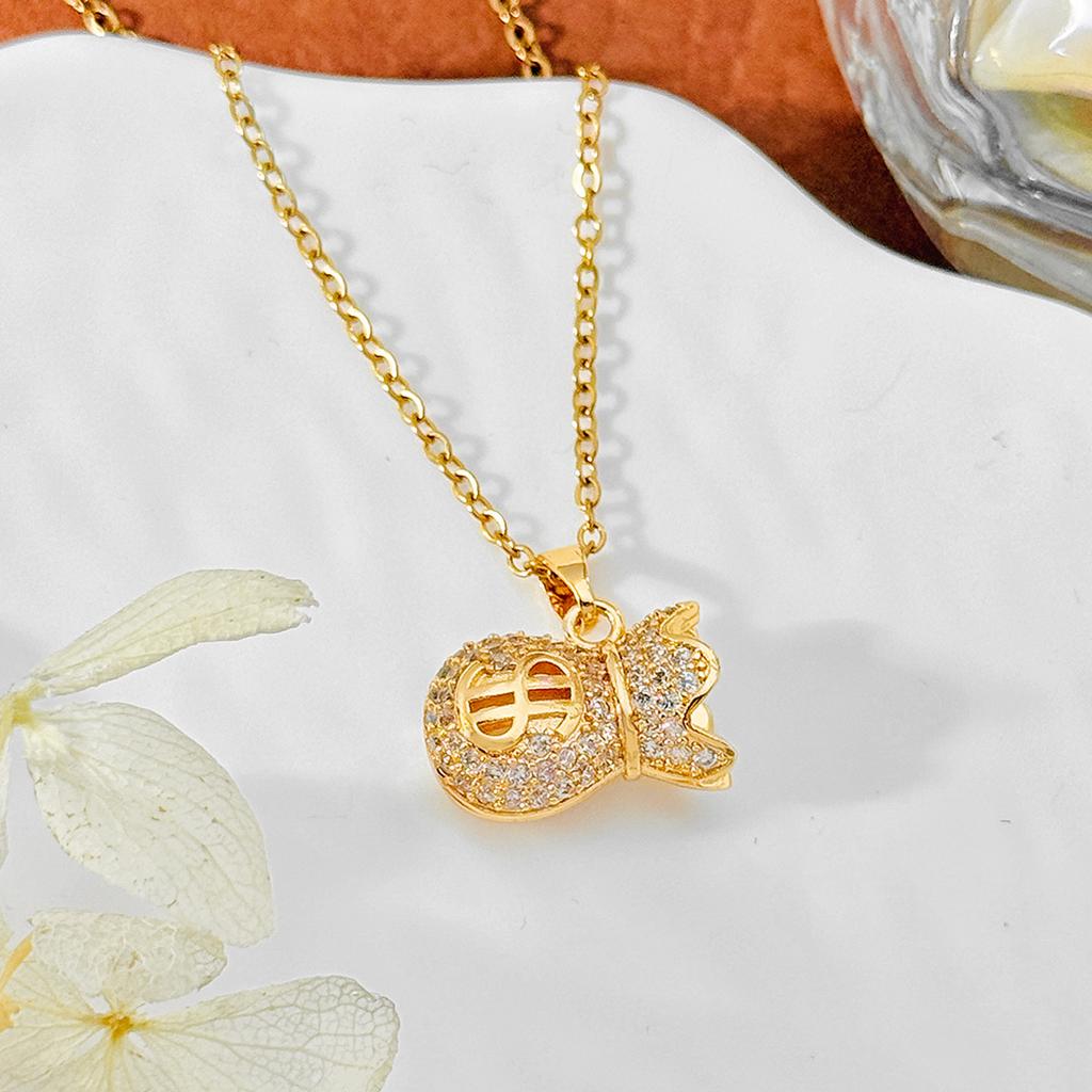 Necklace Traditional-style Money Bag Lucky Bag Necklace for Women Light Luxury Style High-end Feeling Collar Chain Accessory