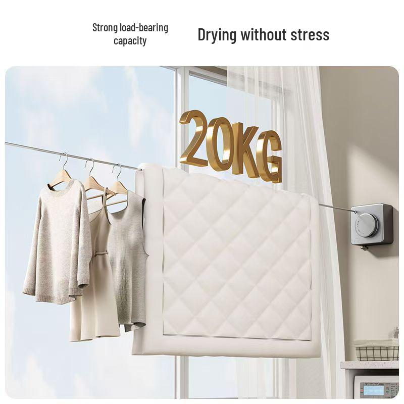 Indoor No-Drill Retractable Clothesline - Windproof Tightening Steel Wire for Bathroom and Balcony