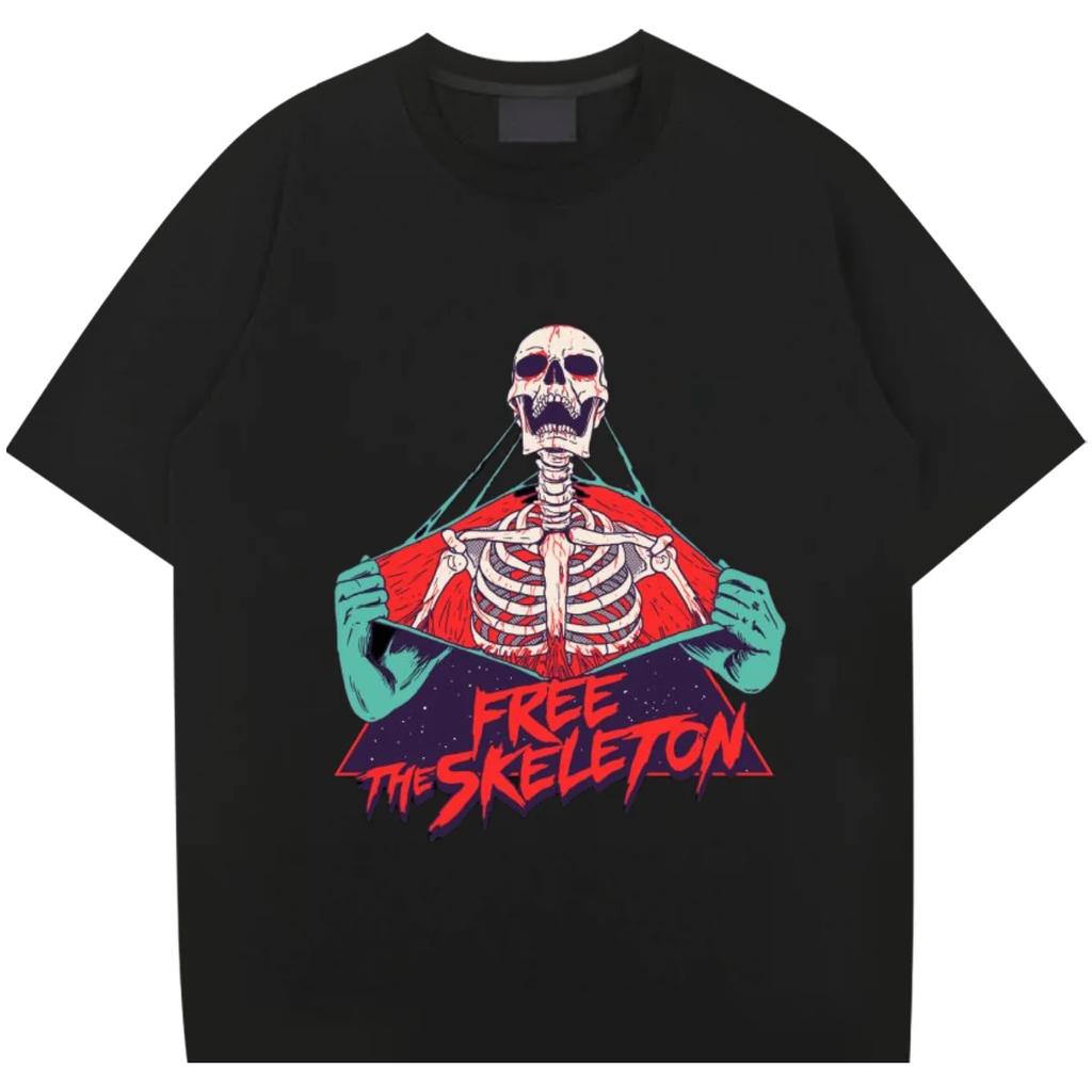Horror Totenkopf Rundhals Tops Kurzarm Lockere Kleidung Retro Rapper T-Shirt Grafikdruck Baumwoll-T-Shirt Lässige Herren-Tees DIY