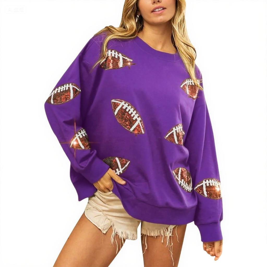 Ladies' Casual And Fashionable Round Neck Top With Ball Print Hooded T-shirt Long Sleeved Sweatshirt