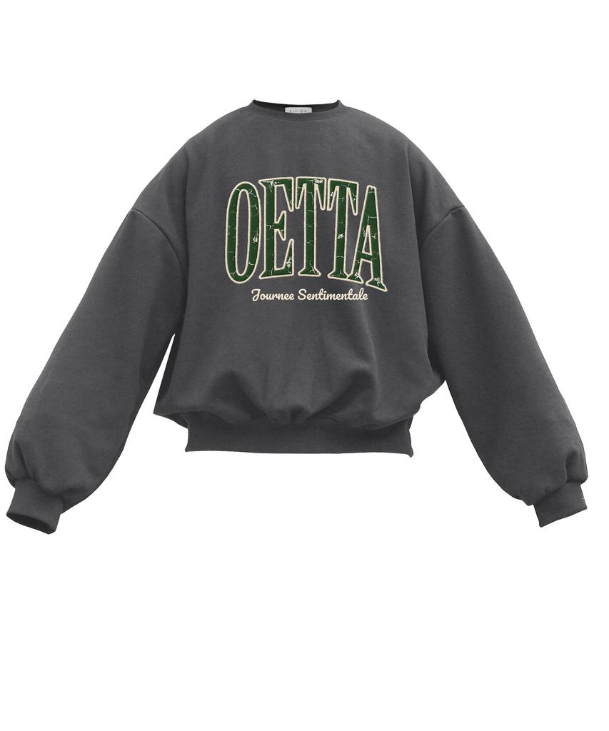 Oeta Classic Green Logo Double Cotton Overshoulder Balloon Fit Sweatshirt