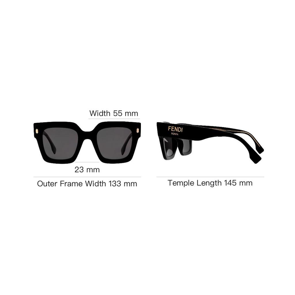 Fendi Logo Engraved Square Sunglasses Women Sunglasses Black FE40101I01A