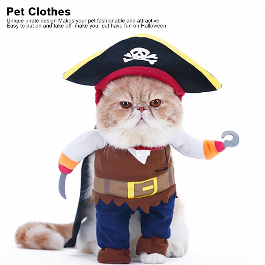 Polyester Cute Durable Pet Halloween Clothes Pirate Funny Costume Dress Up for Cats Dogs(S)