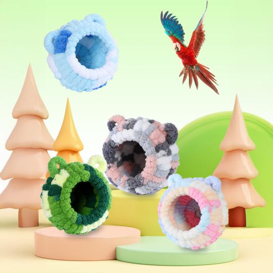 Winter Birds Nest Fluffy Parrot House Cute Flannel Cave Birdhouse with Ears Warm Parakeet Nest for Birdcage Budgerigars Cockatiel