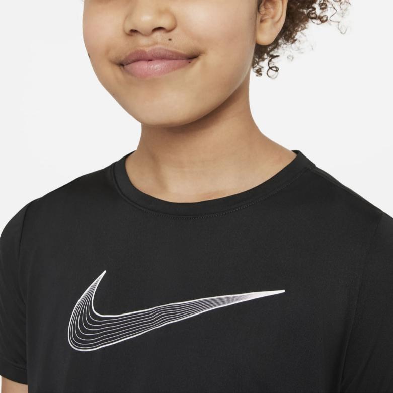 Nike Logo Print Round Neck Pullover Short Sleeve T-Shirt Kids Tops Black DD7639-010
