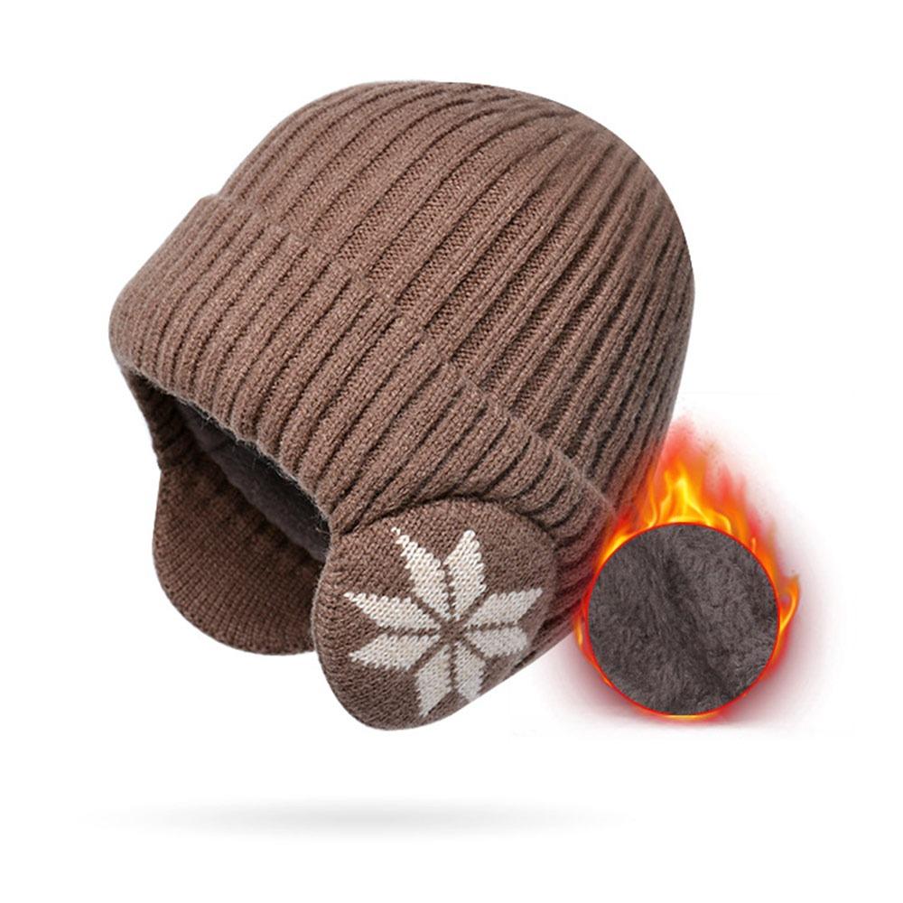 Casual Soft Snowflake Knitted Hat Thickened Keep Warm Winter Plain Hats Windproof Ear Protection Hat Unisex