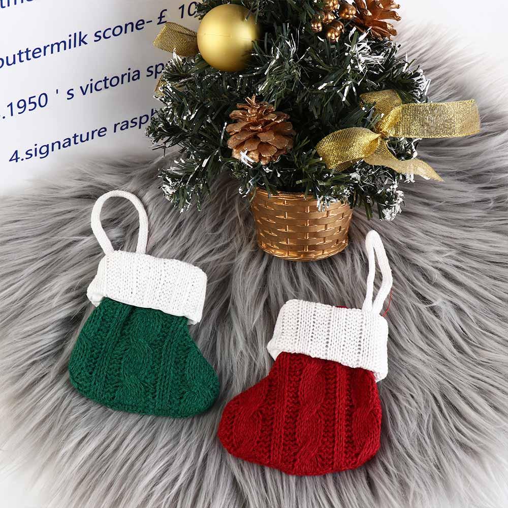 Rot/Grün Weihnachten Gestrickter Grüner Socken Mini Handgemacht Weihnachtsbaum Hängende Mini Socken mit Weißem Oberteil Dekorativ