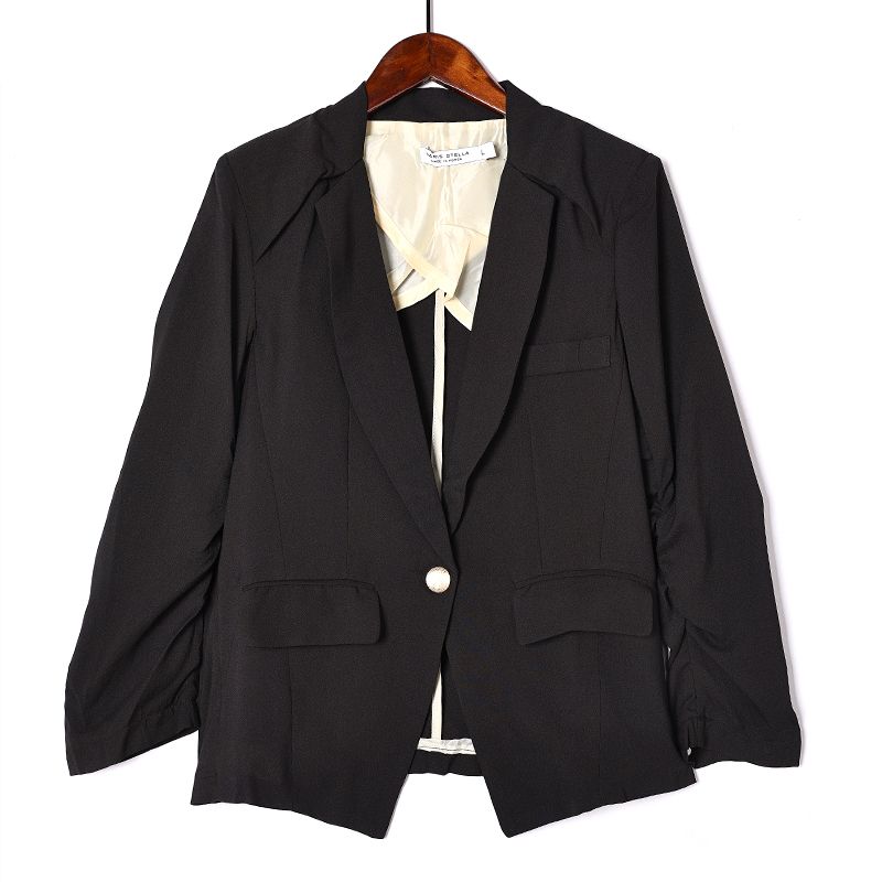 

Весенне-осенний повседневный двубортный однотонный костюм с длинными рукавами Black M