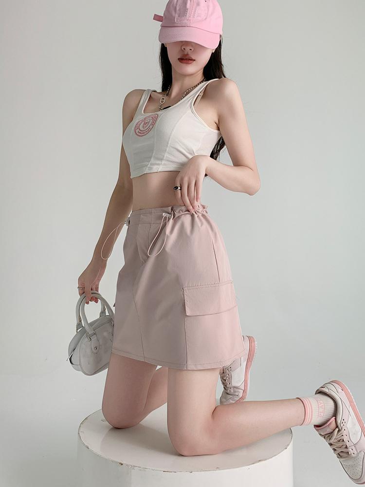 Retro Cargo Skirt for Women Summer Drawstring High Waist Slim Mini Shorts Skirt Fashion Design Preppy Style Style Female Clothes