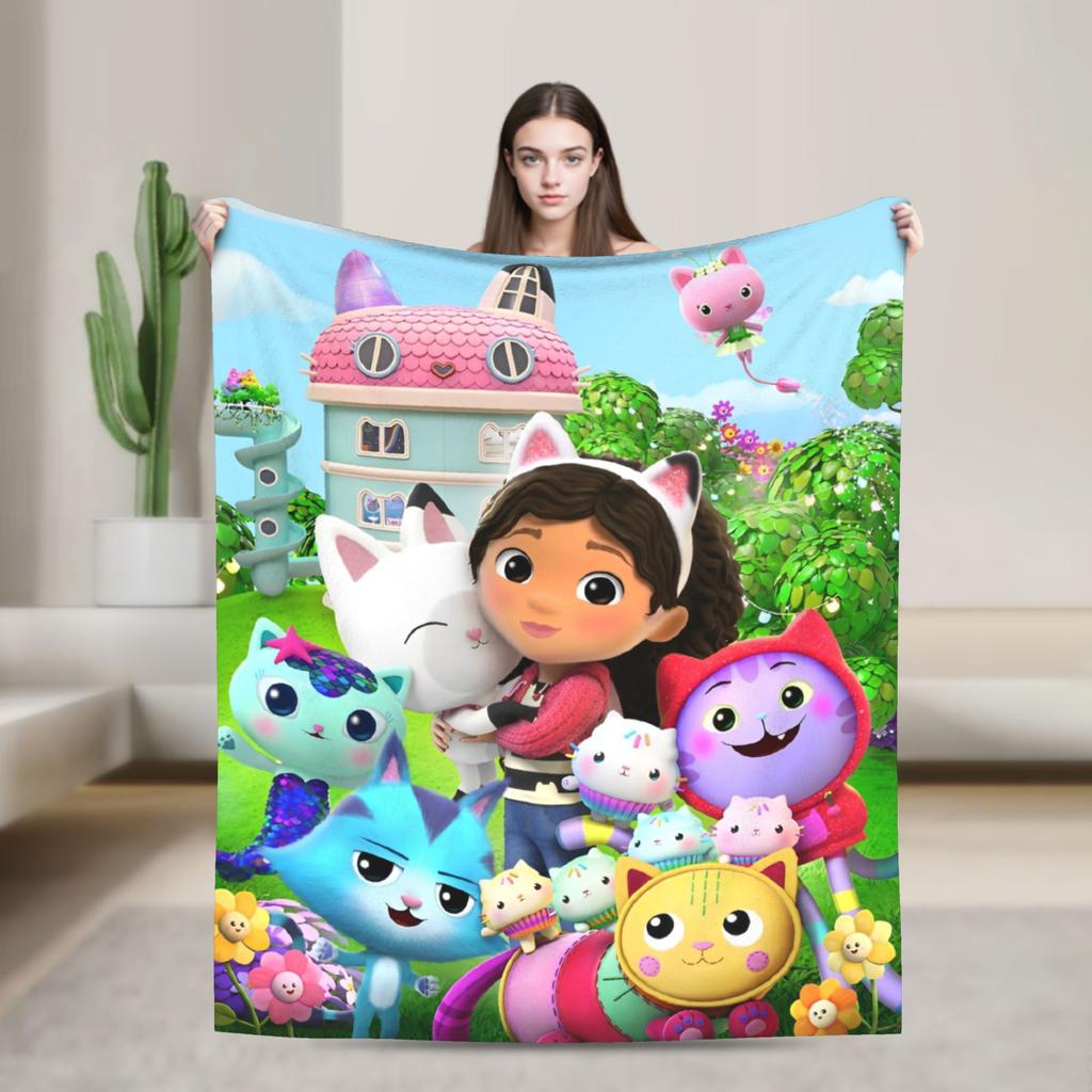 Cartoon Cute Gabby Dollhouse Blanket Cover  Fleece Throw Blankets Summer Air Conditioning Decoration Soft Warm Bedspread