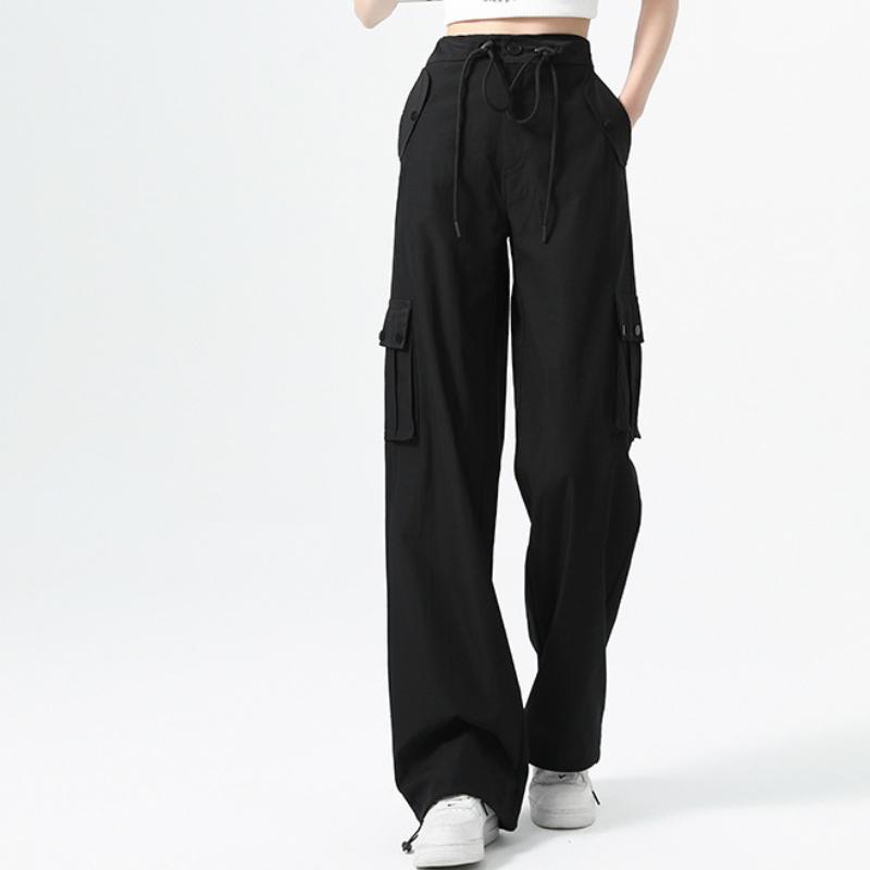 Quick-drying Work Pants for Women In Spring and Summer New Small Tying Pants High Waist Wide-leg American Casual Sports Pants