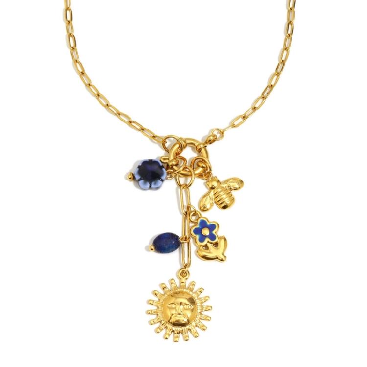 

Lightweight Stainless Steel Bees Necklace Sun Charm Pendant Jewelry French Inspired Elegant Design Allergy Resistant Sturdy Chain 1