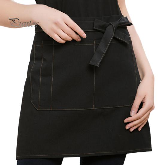 

Водонепроницаемый полуфартук унисекс с карманом для официантки, поясной фартук для шеф-повара, устойчивый короткий фартук на шнуровке для ресторана, кафе золотистый/чёрный