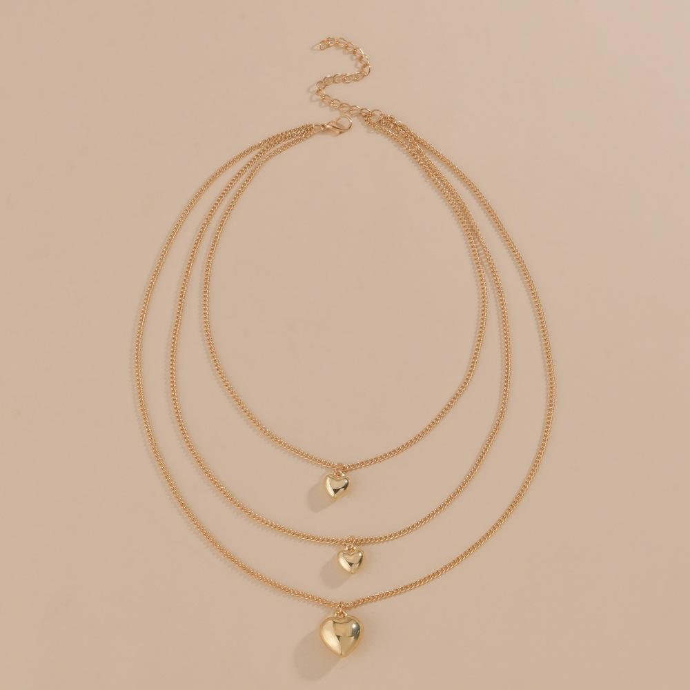 Wind exaggerated love pendant multi-layer women's alloy necklace accessories