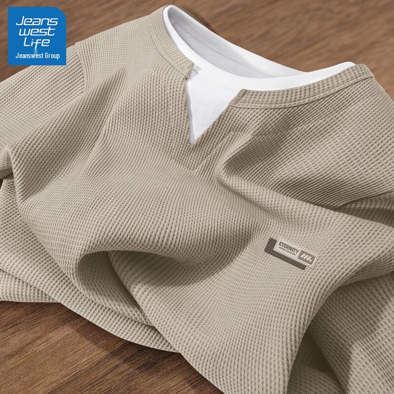 JEANSWEST LIFE Men s Waffle Knit V-Neck Long-Sleeve T-Shirt XL