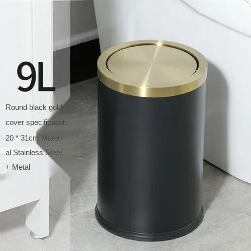 Stainless Steel Trash Can Shake Cover Home Bathroom Kitchen Living Room Flip Light Luxury with Gold Large