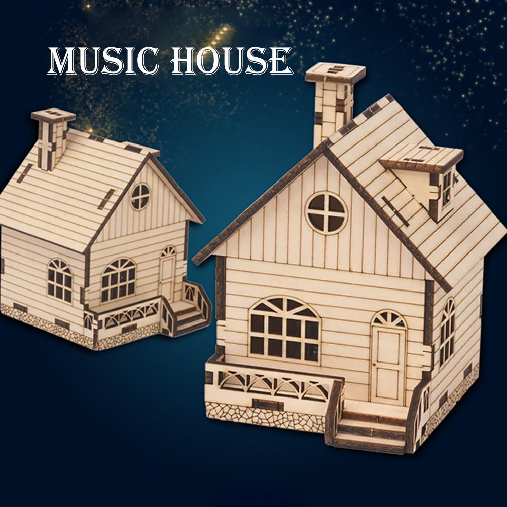 Carillon creativo Casa in legno Puzzle Scrivania Decorazione Giocattolo assemblato Fai da te fatto a mano Carillon pianoforte Regalo di compleanno