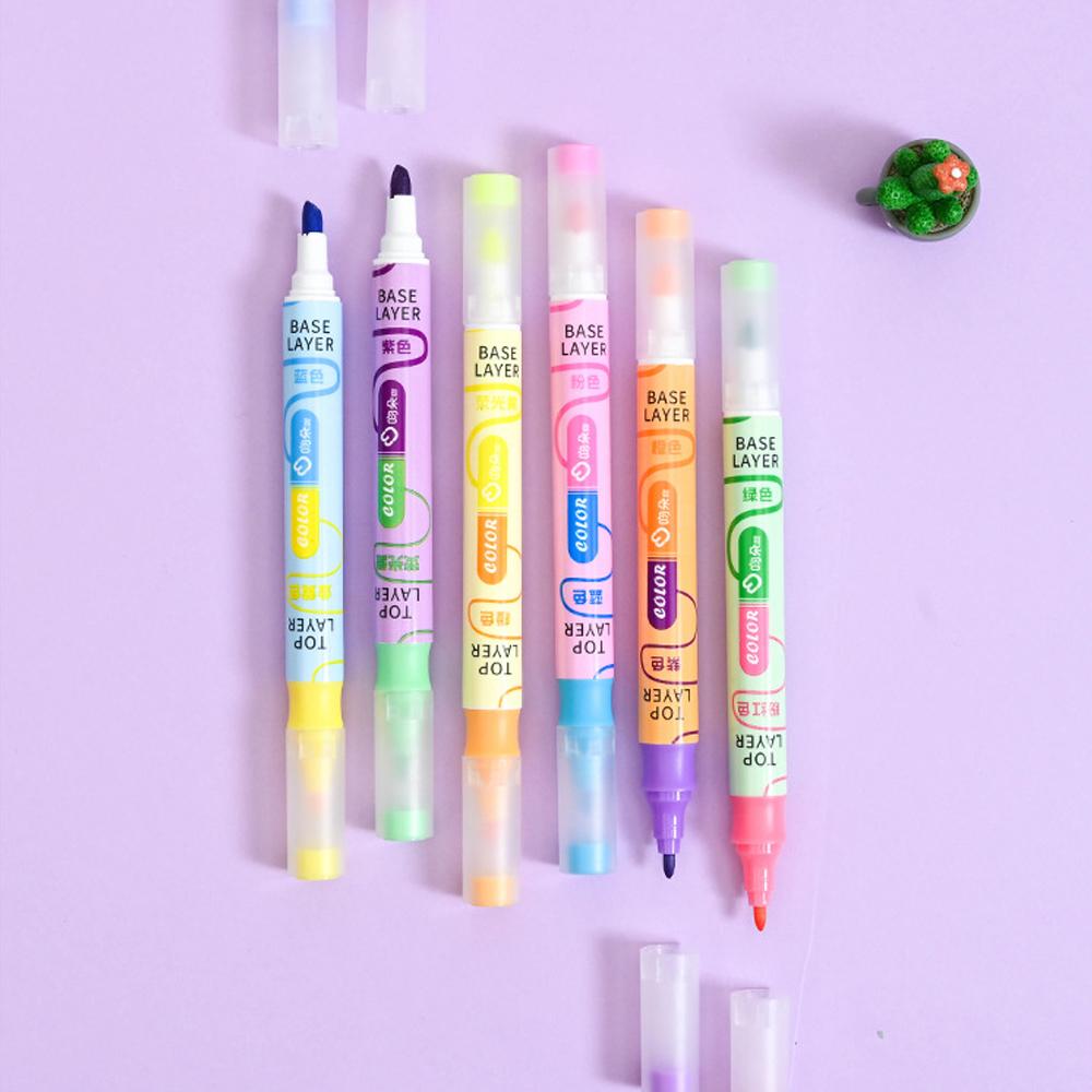 6PC Double-Headed Magic Highlighter Pen 12 Color-Changing for Diary Scrapbooking Painting DIY Crafts Ideal for Classroom Use