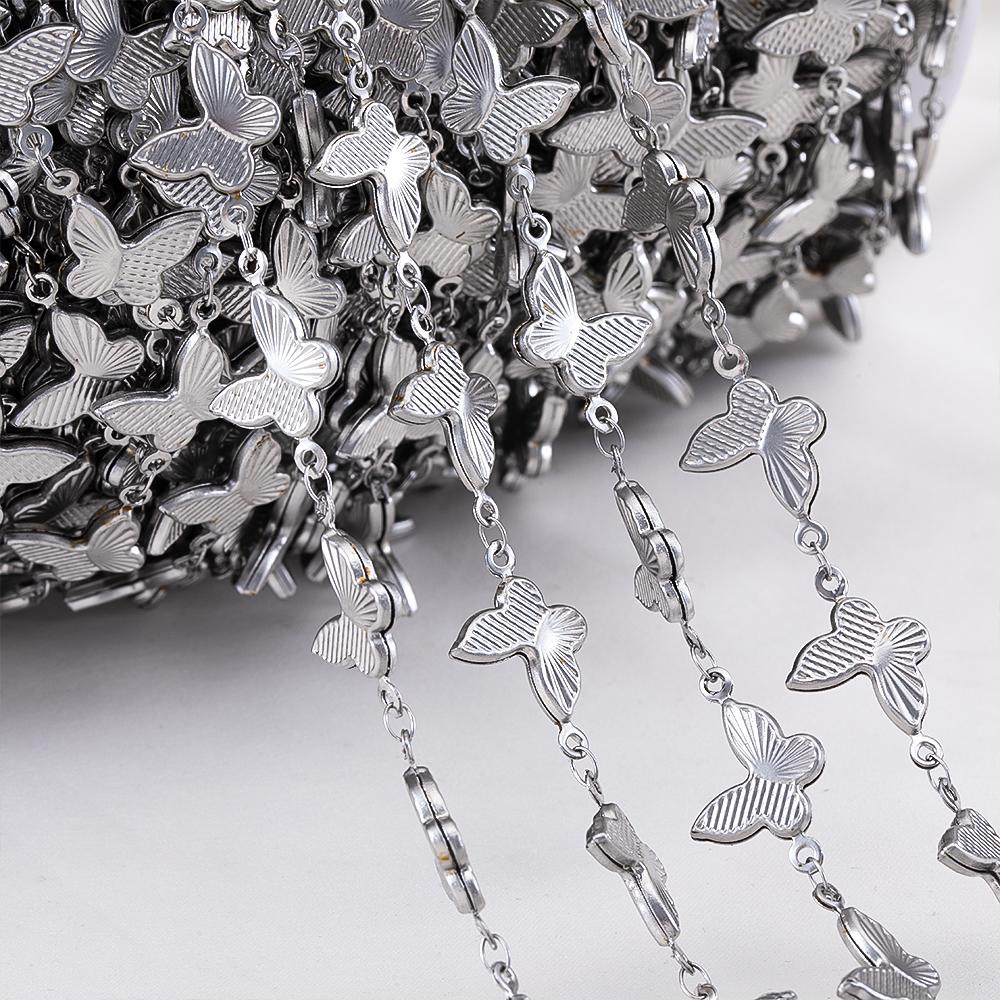 1M Stainless Steel Hip Hop Punk Butterfly Heart Ocean Shell Chain DIY Jewelry Necklace Bracelet Gold Plated Necklace Components